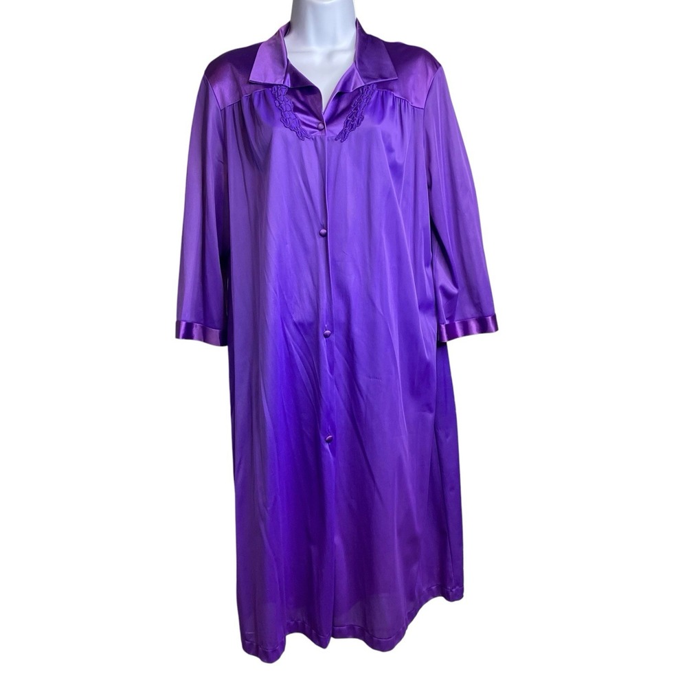 VTG 70s Vanity Fair Women's Purple Satin Nightgown Sz M Glam Lingerie Loungewear